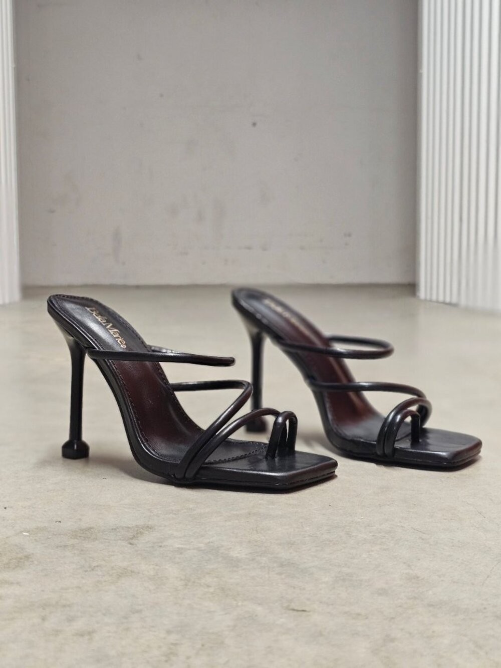 Strappy Black High Heel Sandals With Square Toe & Stiletto Design Bella Marie